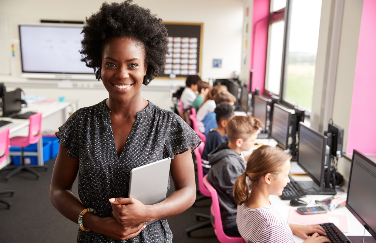 Teacher with classroom
