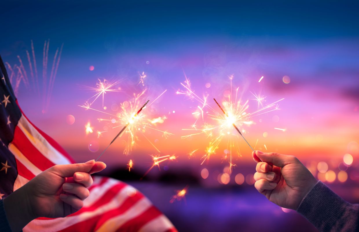 4th of July sparklers and flag