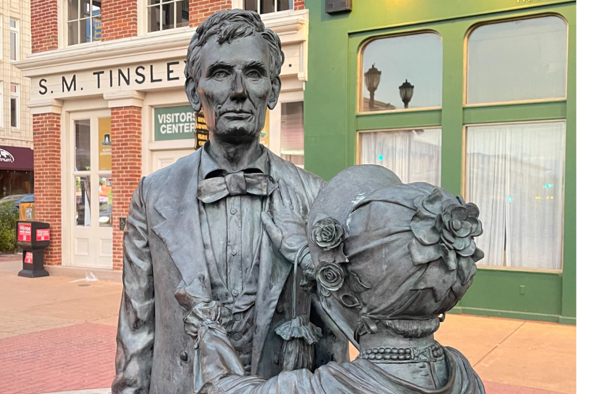 Lincoln and Mary statute near CVB visitor center