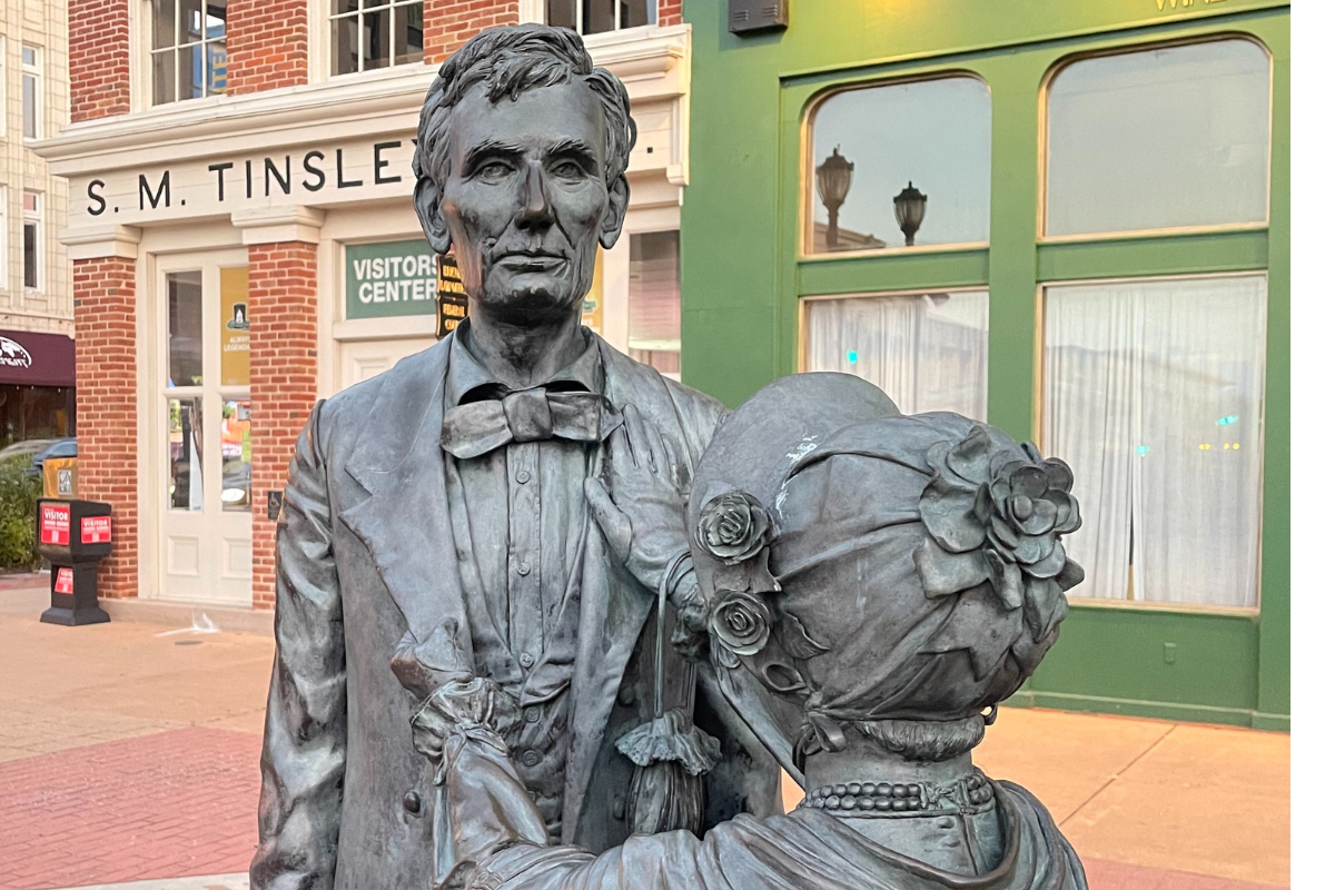 Lincoln and Mary statute near CVB visitor center