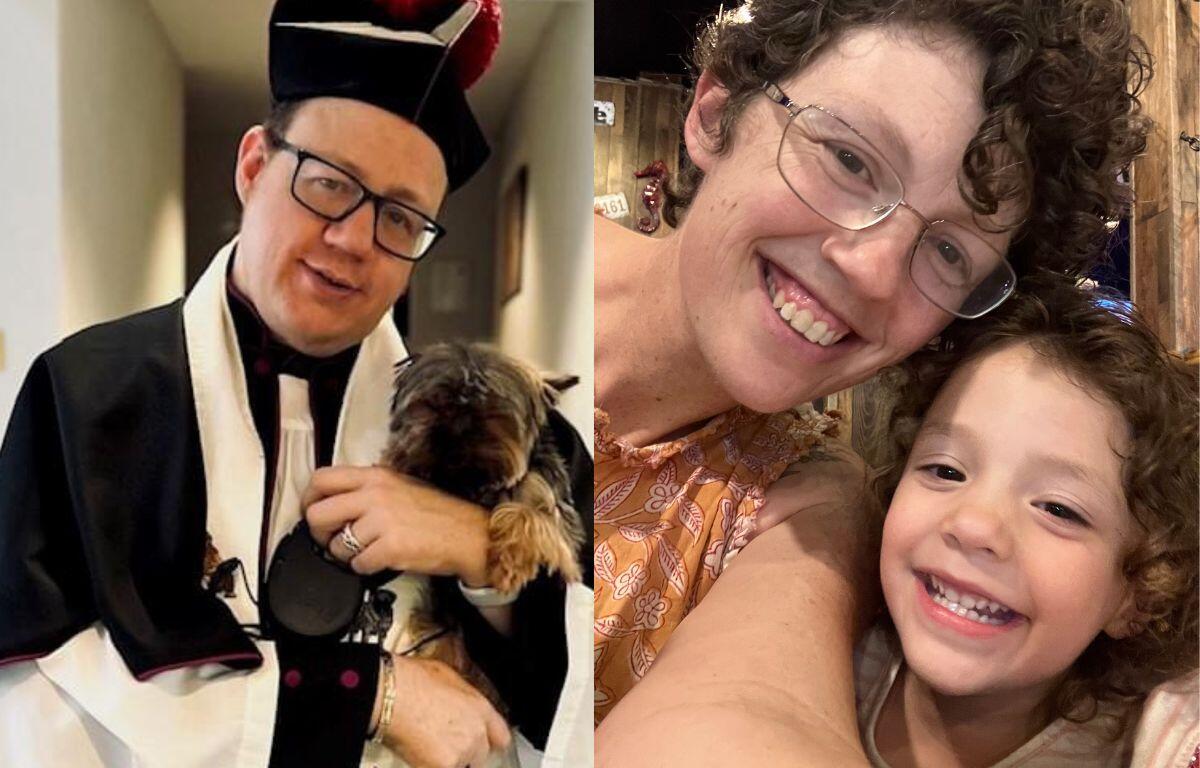 Father Andy with his beloved dog, Oliver and Nettie Pinell with her daughter, Abigail