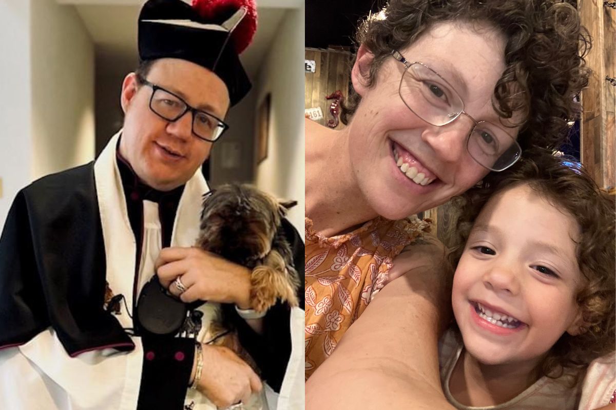 Father Andy with his beloved dog, Oliver and Nettie Pinell with her daughter, Abigail