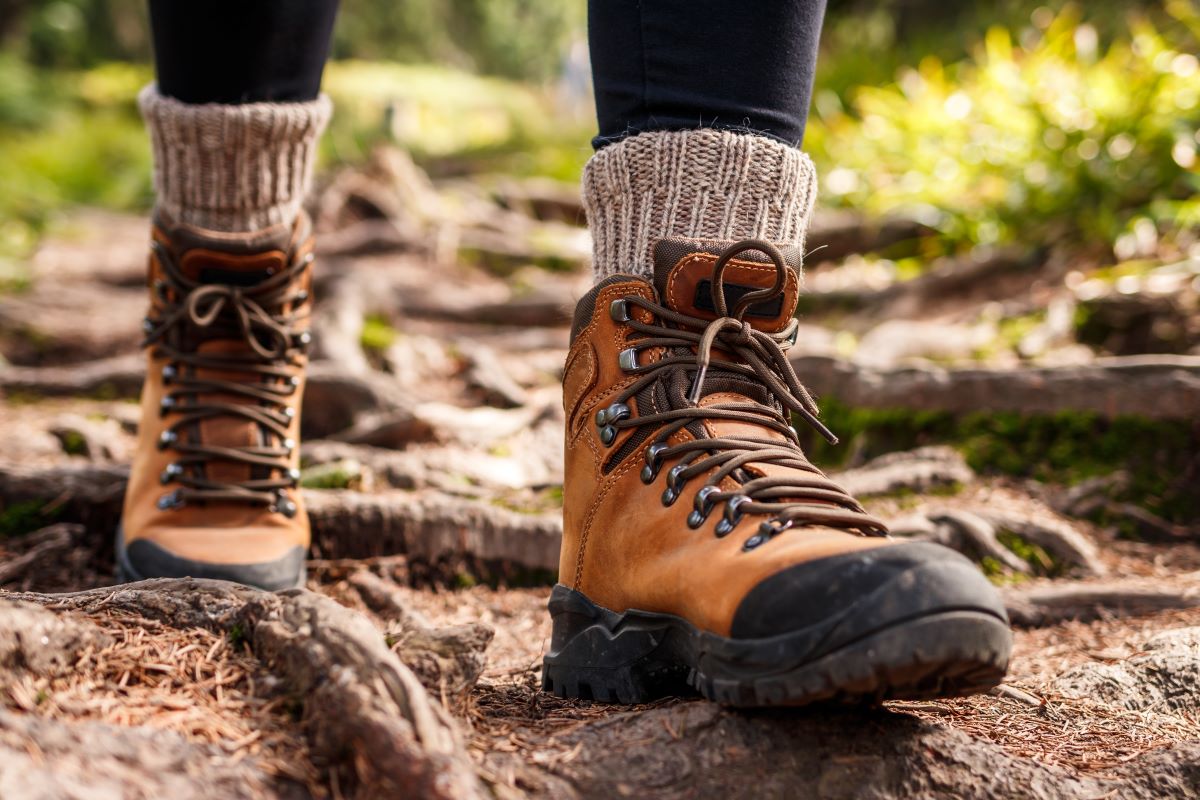 Hiking boots on trail