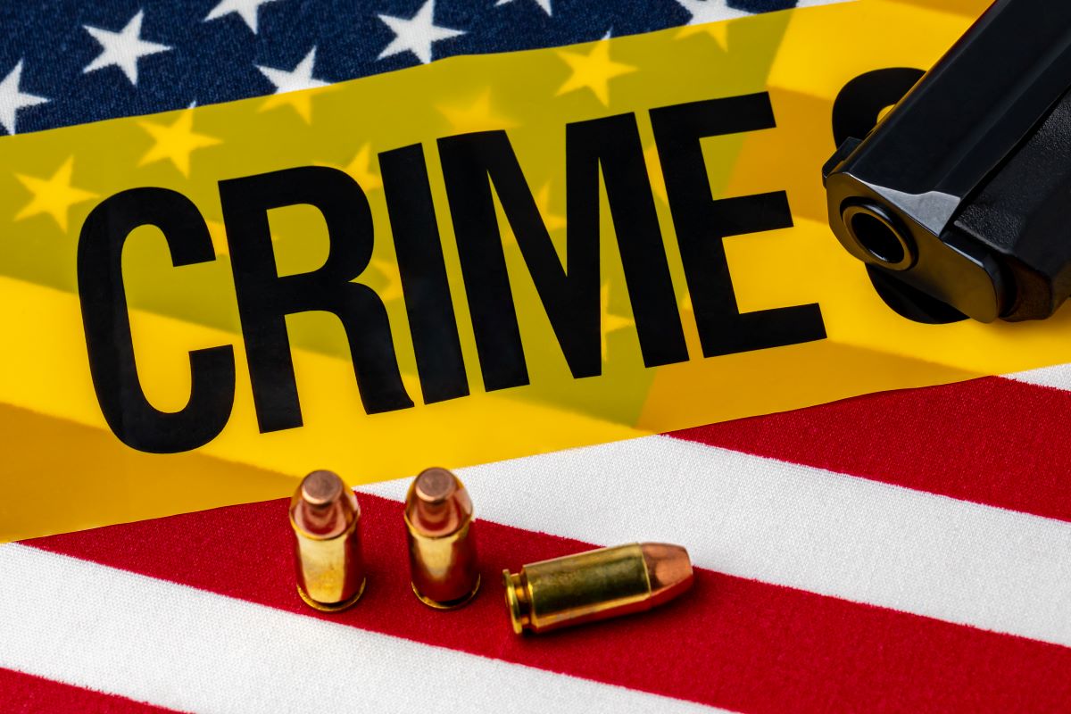 Crime tape with gun and ammo