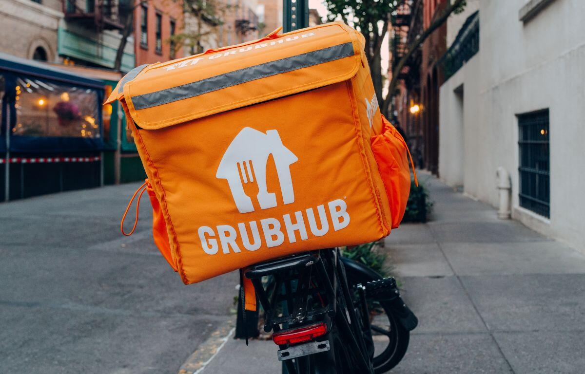Grubhub cooler on motorcycle