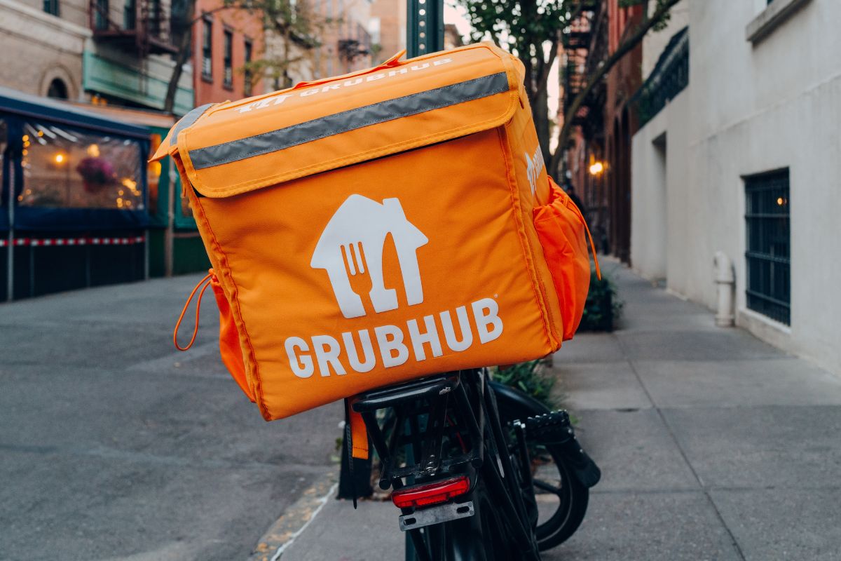 Grubhub cooler on motorcycle
