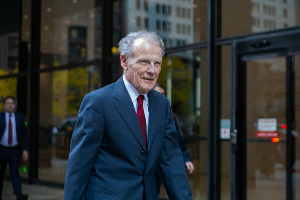 Former Illinois House Speaker Michael Madigan leaves the Dirksen Federal Courthouse after the first day of his corruption trial on Oct. 22, 2024. Madigan indicated he will testify in his own defense on Tuesday. (Capitol News Illinois photo by Andrew Adams)