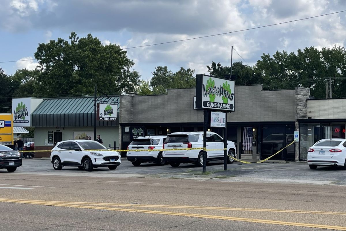 Law enforcement vehicles outside of Monster Pawn on MacArthur Blvd. on July 23, 2024