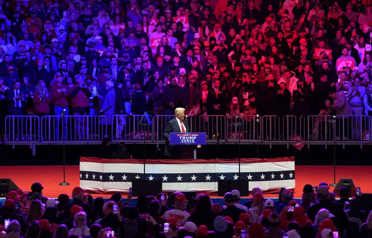 President-elect Donald Trump speaks at a rally ahead of the 60th Presidential Inauguration, Sunday, Jan. 19, 2025, in Washington. (AP Photo/Matt Rourke)