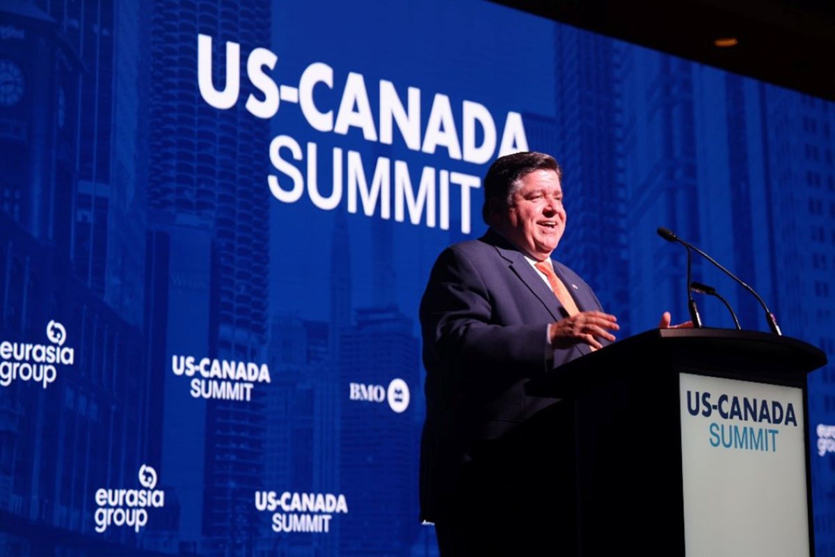 Gov. JB Pritzker makes keynote remarks at the U.S.-Canda Summit in June 2024. (Photo provided by the Office of Gov. JB Pritzker)