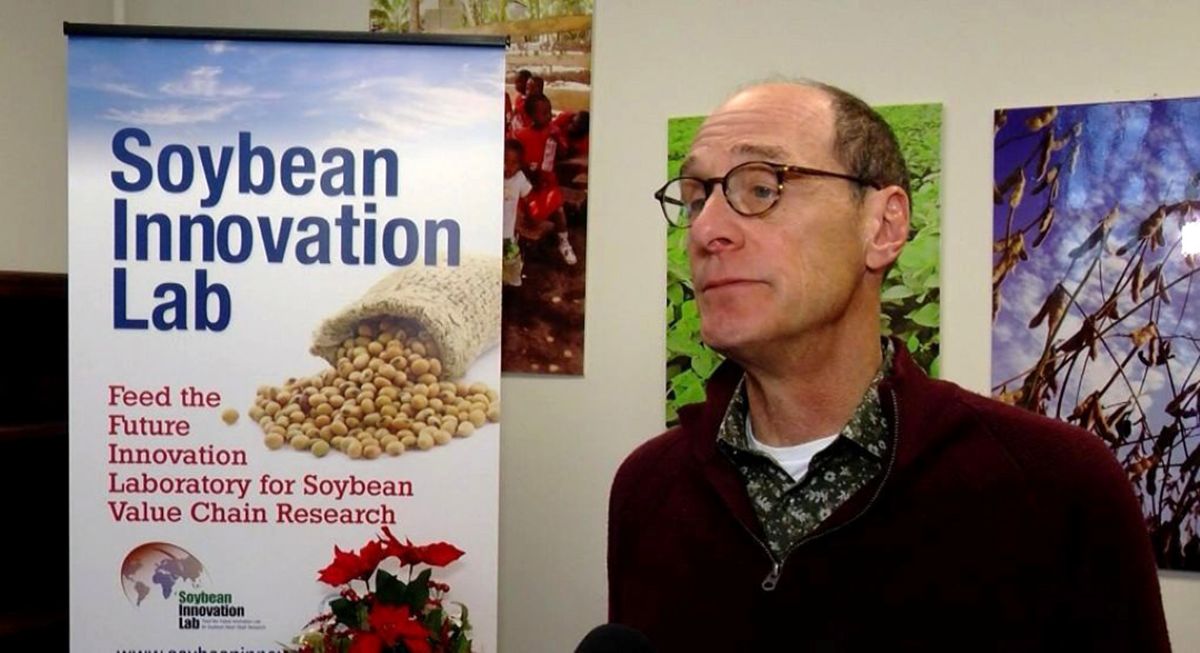 Peter Goldsmith, Director of the Soybean Innovation Lab, says the lab is shutting down because of the federal funding cuts to USAID. Part of their research was on the red leaf blotch, a disease that could decimate the crop if it makes its way to the U.S. (Capitol News Illinois photo by Andrew Campbell)