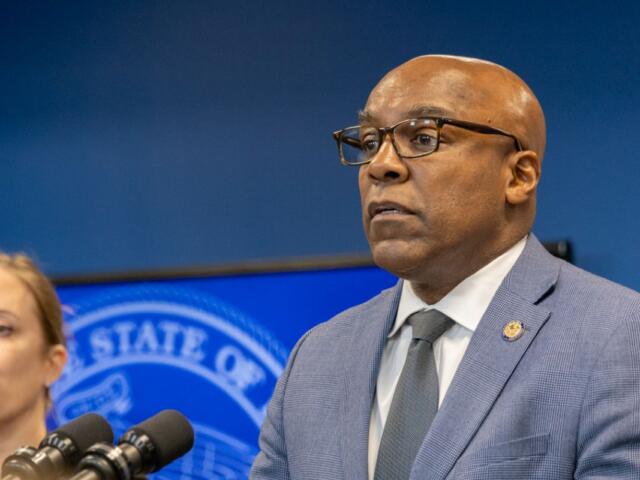 Illinois Attorney General Kwame Raoul discusses a lawsuit against the federal government at a news conference in January 2025. (Capitol News Illinois photo by Andrew Adams)