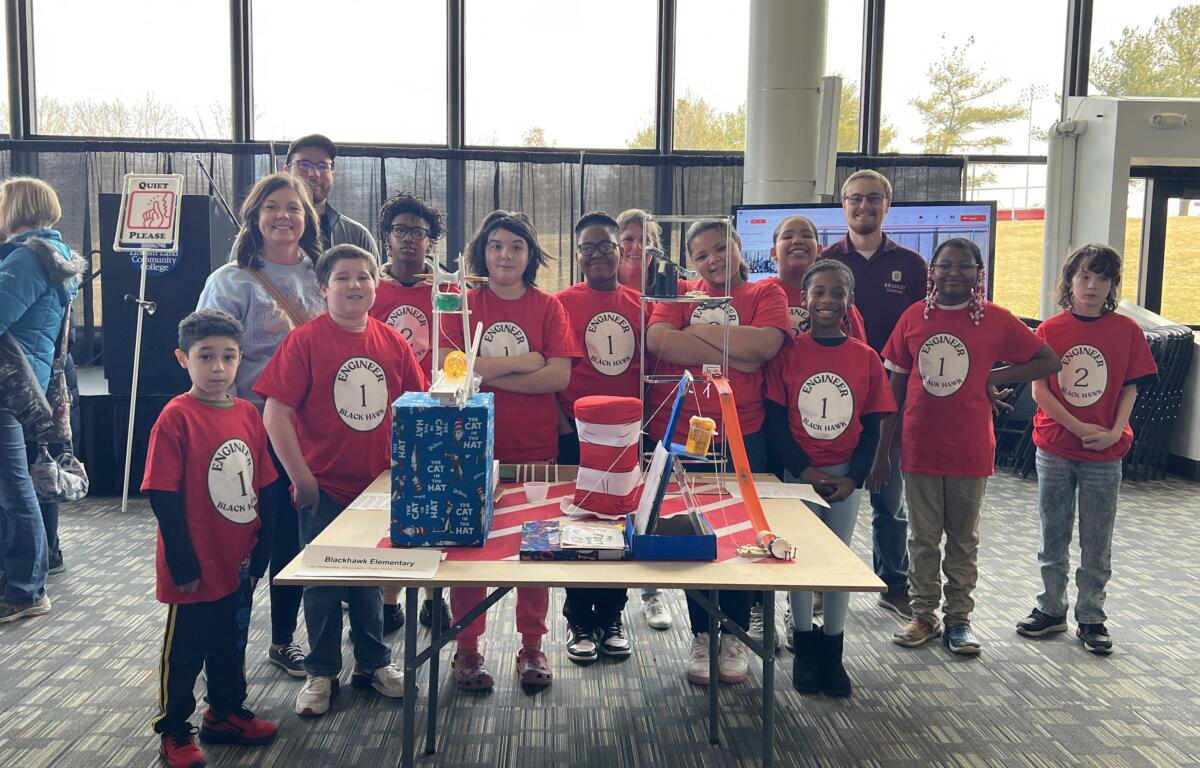 Students from Black Hawk Elementary with their Rube Goldberg device.