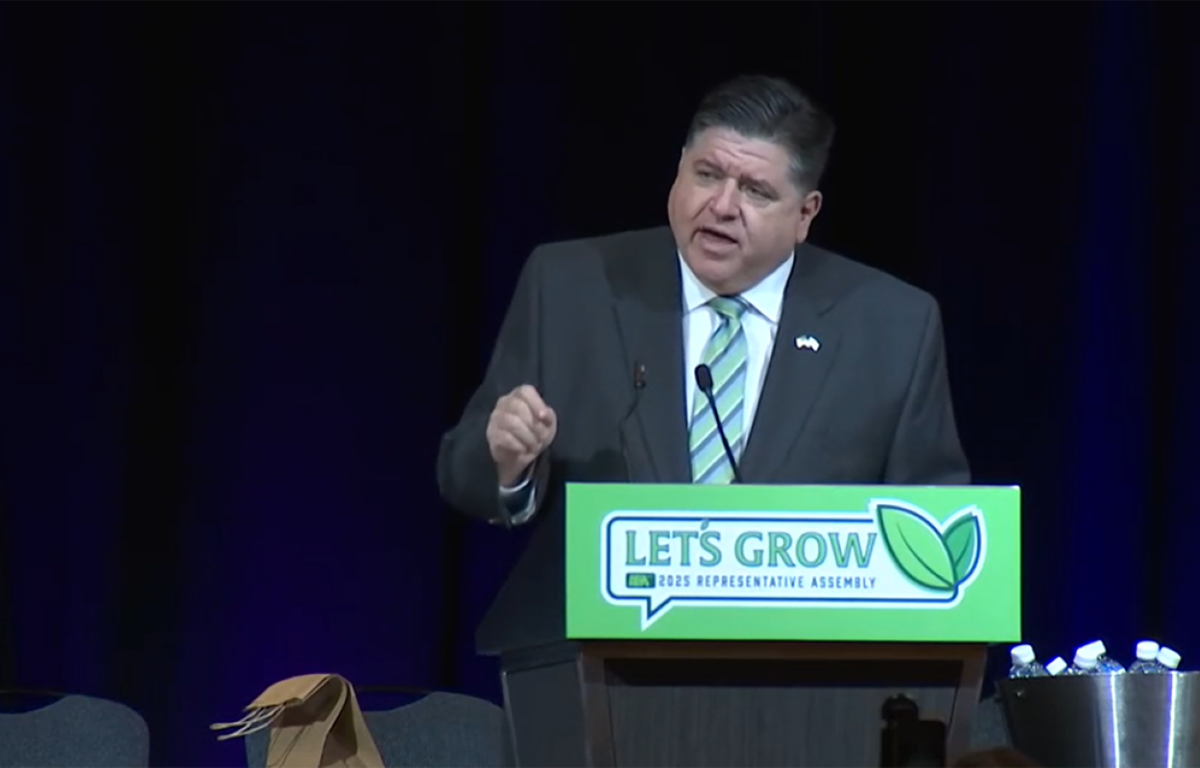 Gov. JB Pritzker lashes out at the Trump administrations over mass layoffs at the U.S. Department of Education and its attempts to dismantle the agency during remarks to a gathering of Illinois Education Association officials on Thursday, March 13, 2025. (Credit: Illinois.gov)