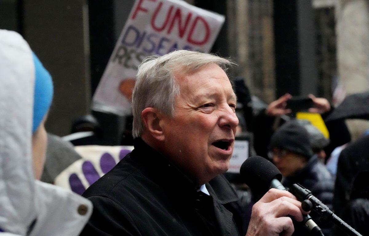 US Senator Dick Durbin speaks as he stands up for Science rally to protest the Trump administration's science policies and federal job cuts Friday, March 7, 2025, in Chicago. (AP Photo/Nam Y. Huh)