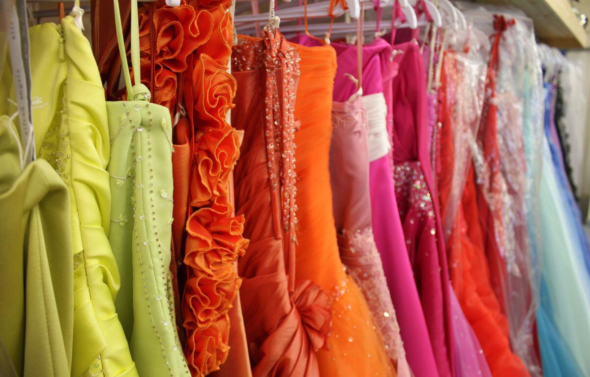 prom dresses on rack