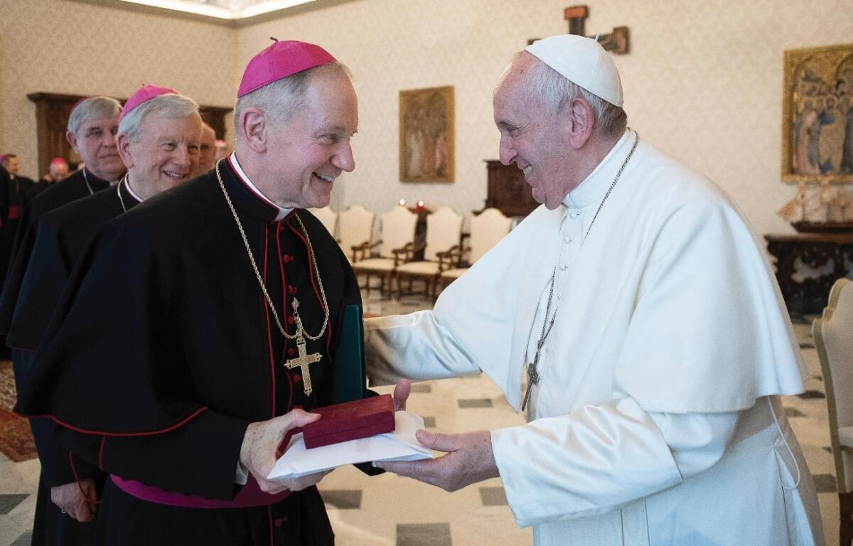 Bishop Thomas John Paprocki meets Pope Francis in 2019
