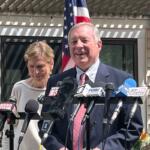 Dick Durbin at a press conference in his home's backyard in Springfield on April 24, 2025, one day after he announced he would not seek reelection.