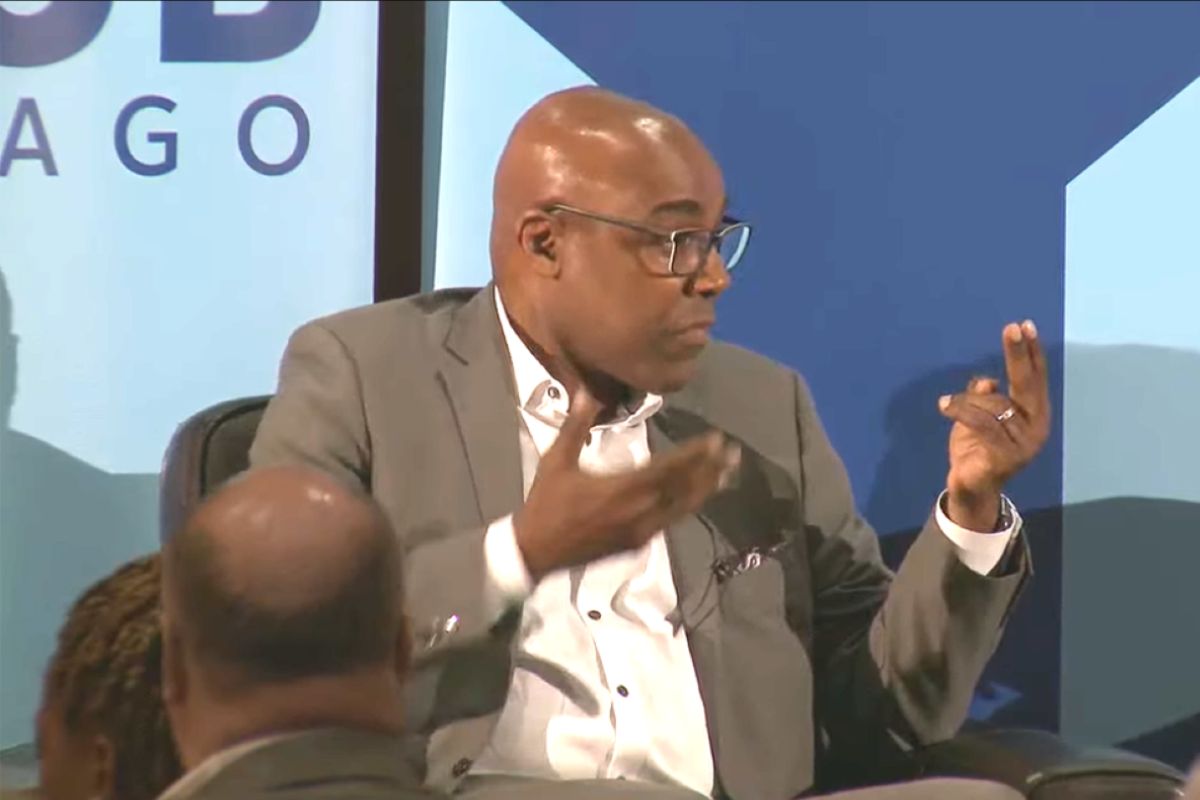 Illinois Attorney General Kwame Raoul answers questions during a luncheon interview at the City Club of Chicago on April 1, 2025. (Credit: City Club of Chicago)