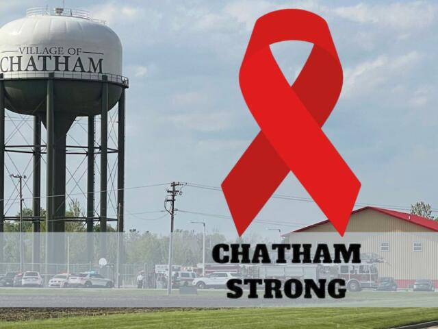 Chatham Strong red ribbon with photo of Chatham water tower near YNOT