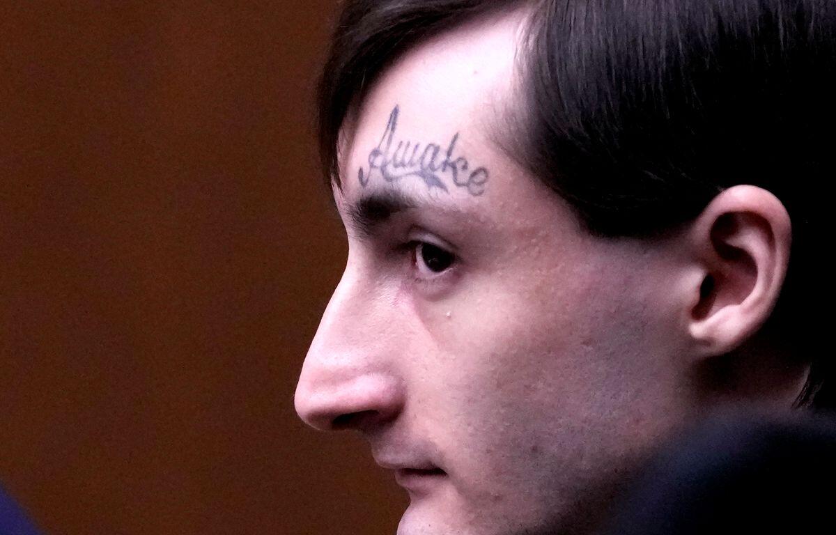 Robert E. Crimo III watches the jury selection process during the first day of his trial, accused of opening fire on a suburban Chicago Independence Day parade, killing seven people, at the Lake County Courthouse, Waukegan, Ill., Feb. 24, 2025. (AP Photo/Nam Y. Huh, Pool, File)