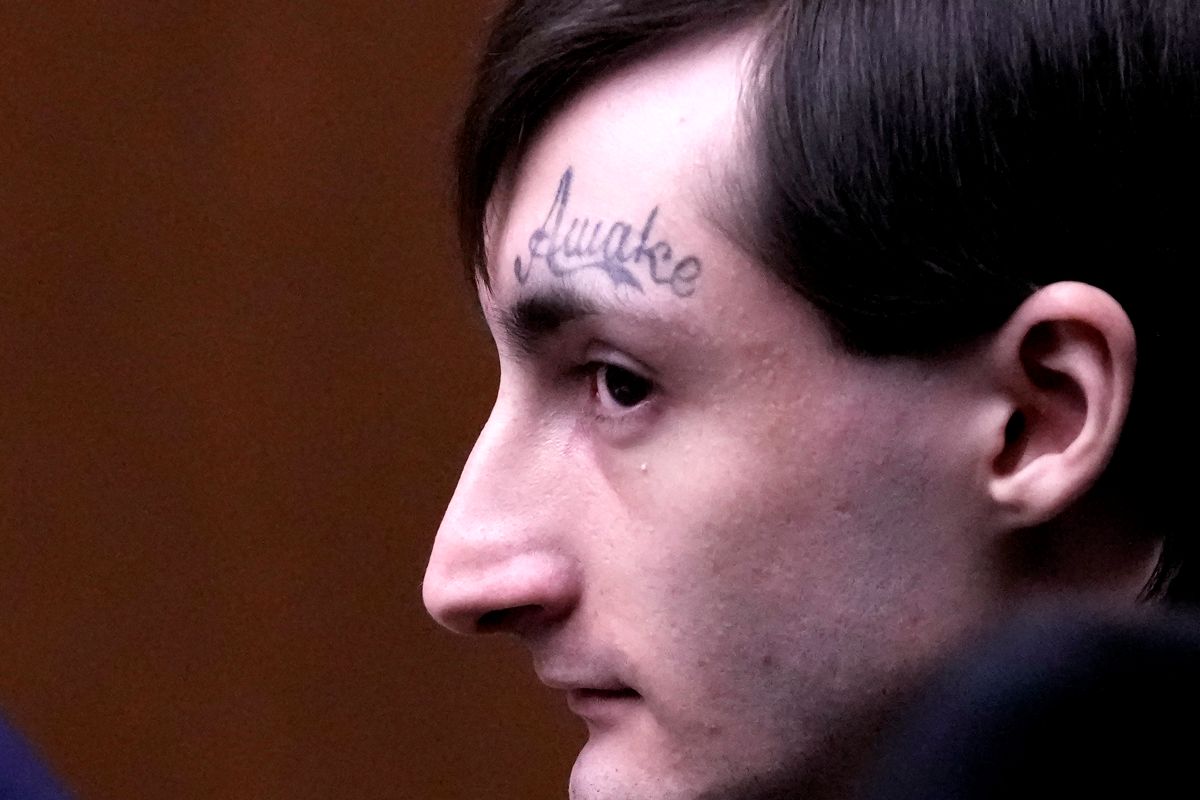 Robert E. Crimo III watches the jury selection process during the first day of his trial, accused of opening fire on a suburban Chicago Independence Day parade, killing seven people, at the Lake County Courthouse, Waukegan, Ill., Feb. 24, 2025. (AP Photo/Nam Y. Huh, Pool, File)