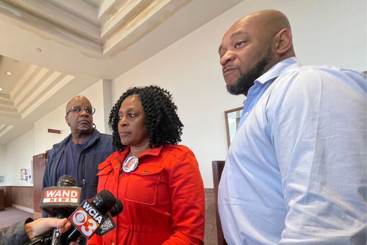 Teresa Haley and Sontae Massey speak to the media after Grayson's hearing