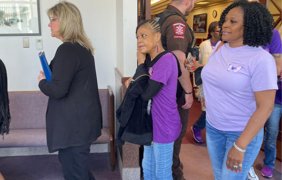 Sonya Massey's mother Donna and community activist Teresa Haley leave a Sangamon County courtroom after a trial date was set for Oct. 20 for Sean Grayson's murder trial.