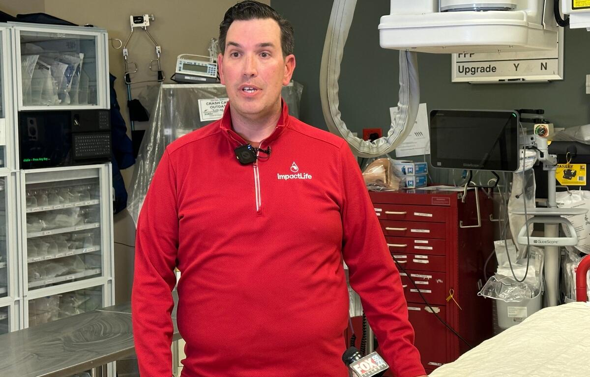 Jim Watts, Donor and Government Relations Manager for ImpactLife blood centers, speaks in Springfield Memorial Hospital's Emergency Room.