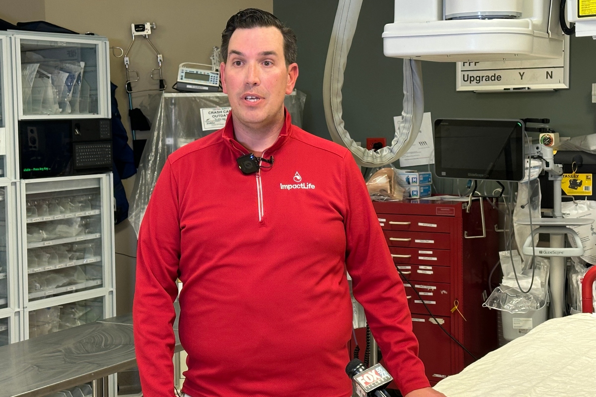 Jim Watts, Donor and Government Relations Manager for ImpactLife blood centers, speaks in Springfield Memorial Hospital's Emergency Room.