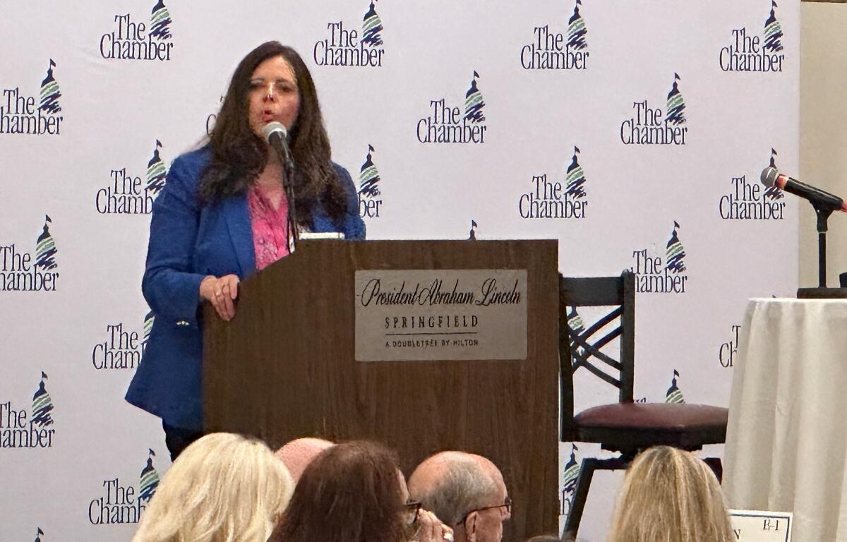 Mayor Misty Buscher speaks at the 2025 "State of the Springfield Area" luncheon.