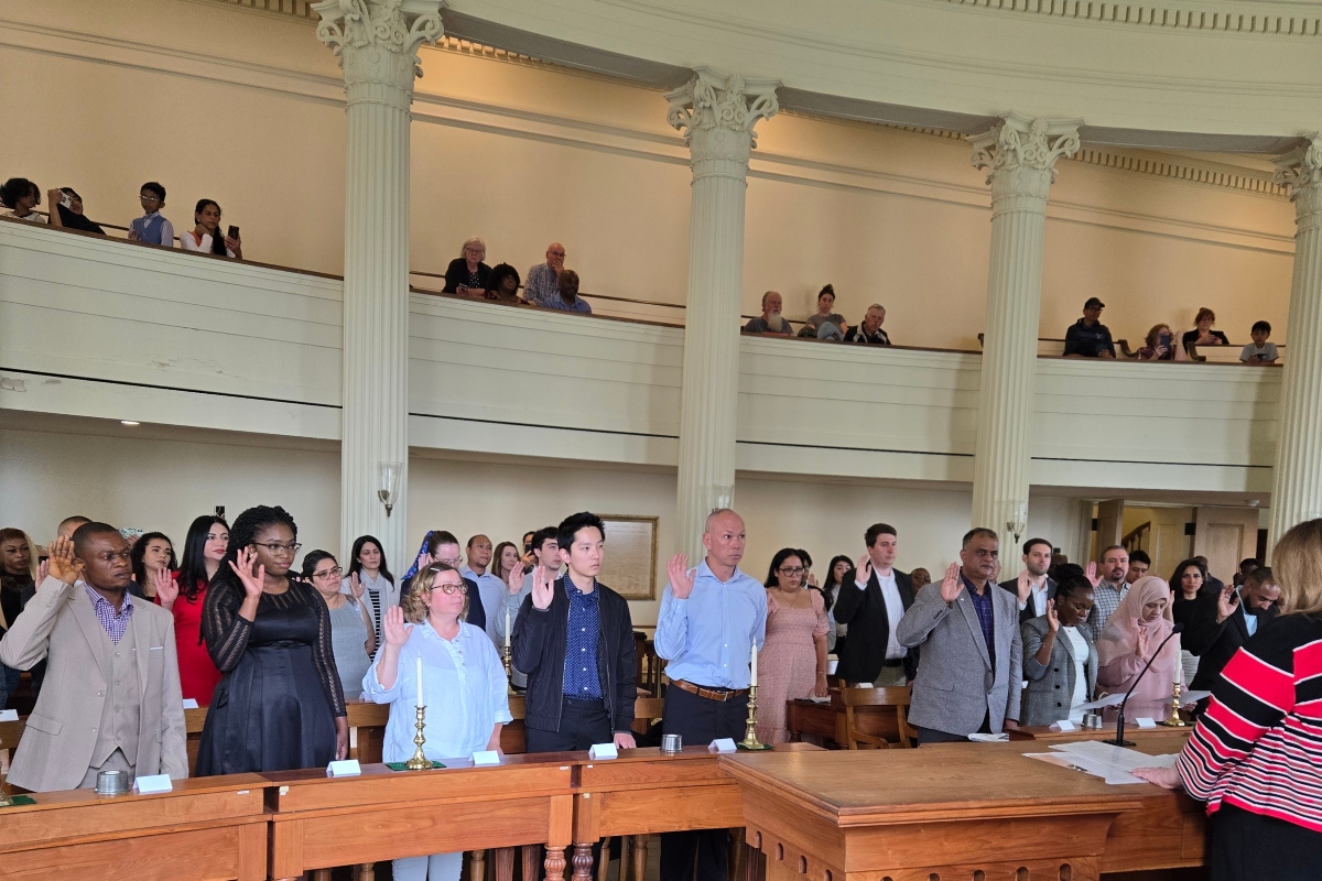 60 people took the oath to become American Citizens Wednesday at the Old State Capitol.