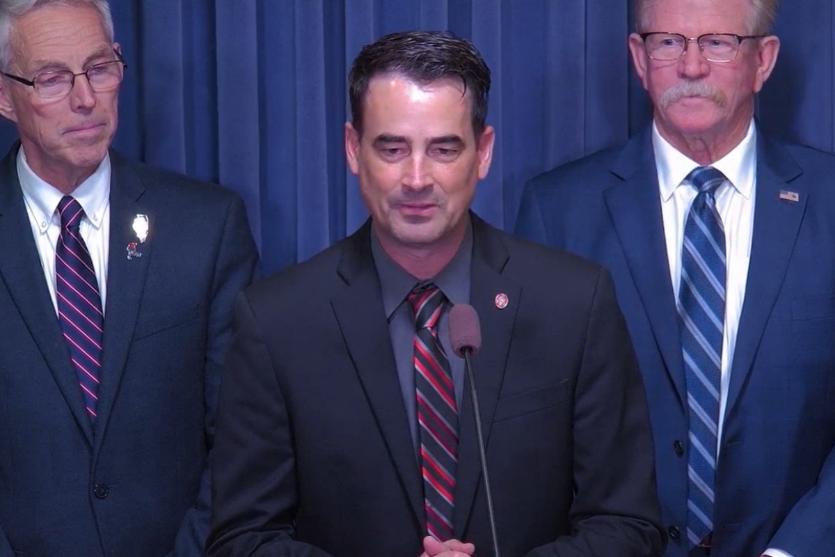State Rep. Blaine Wilhour speaks at a House GOP news conference.
