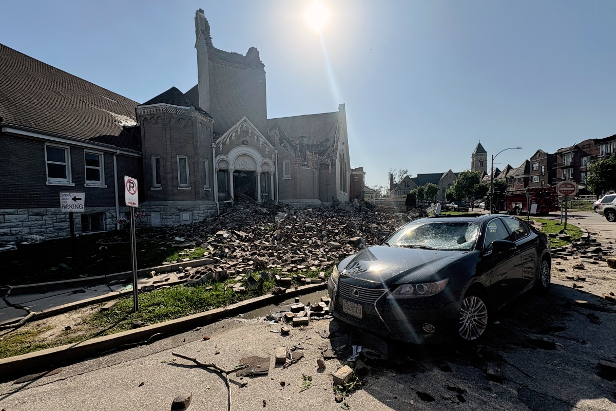 Part of Centennial Christian Church in St. Louis, Missouri, collapsed on Friday, May 16, 2025 when severe storms, including a possible tornado, swept through the city.