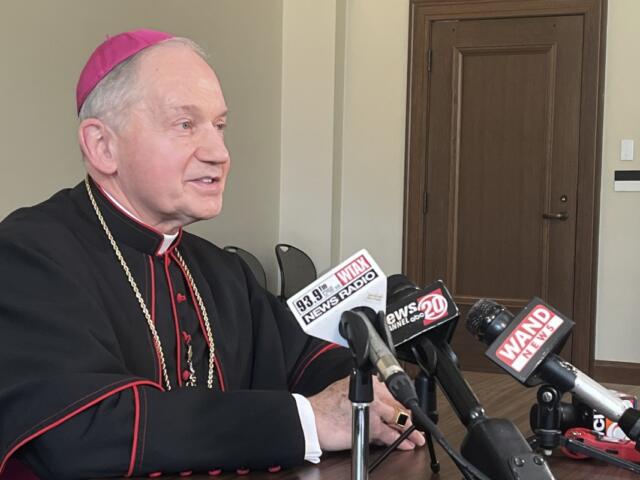 Bishop Thomas John Paproclki spoke to reporters in May, 2025.