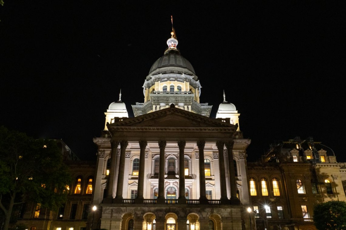 The Illinois Capitol Building is pictured on the final night of the 2025 spring session on May 31, 2025. (Capitol News Illinois photo by Andrew Adams) The Illinois Capitol Building is pictured on the final night of the 2025 spring session on May 31, 2025. (Capitol News Illinois photo by Andrew Adams)