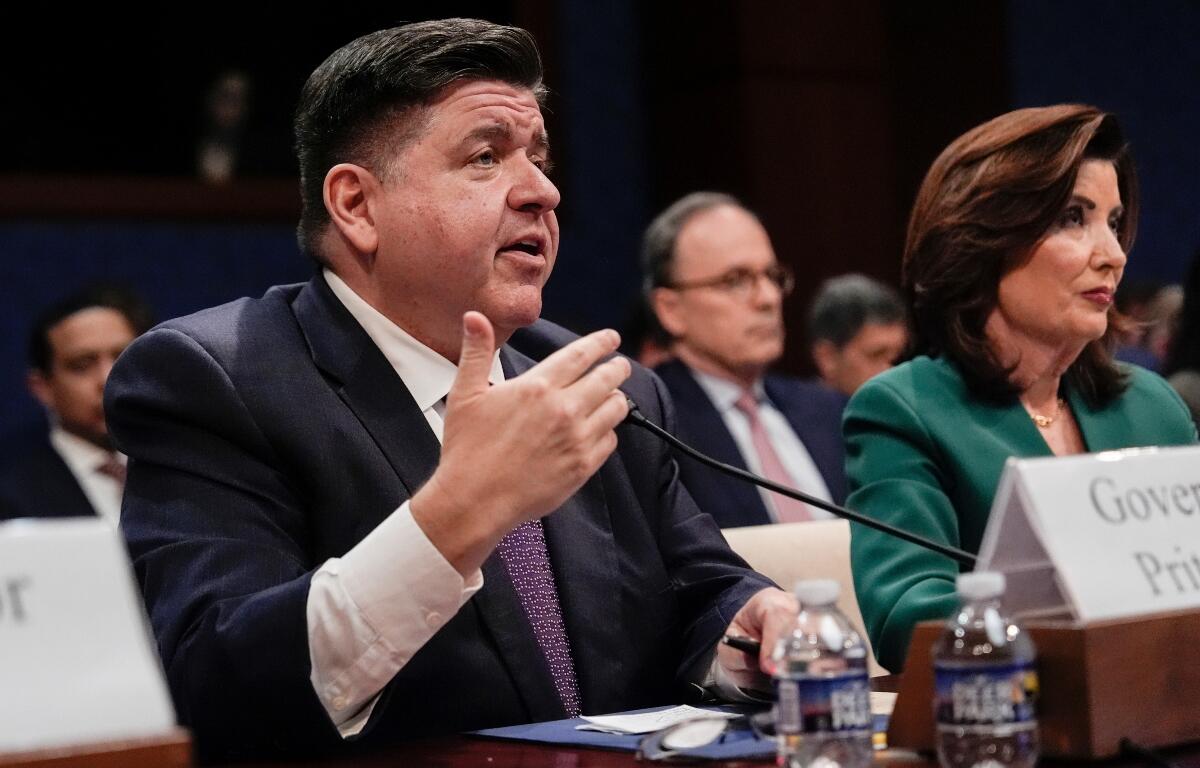 Illinois Gov. JB Pritzker speaks during a House Committee on Oversight and Government Reform hearing, Thursday, June 12, 2025, at the U.S. Capitol in Washington.