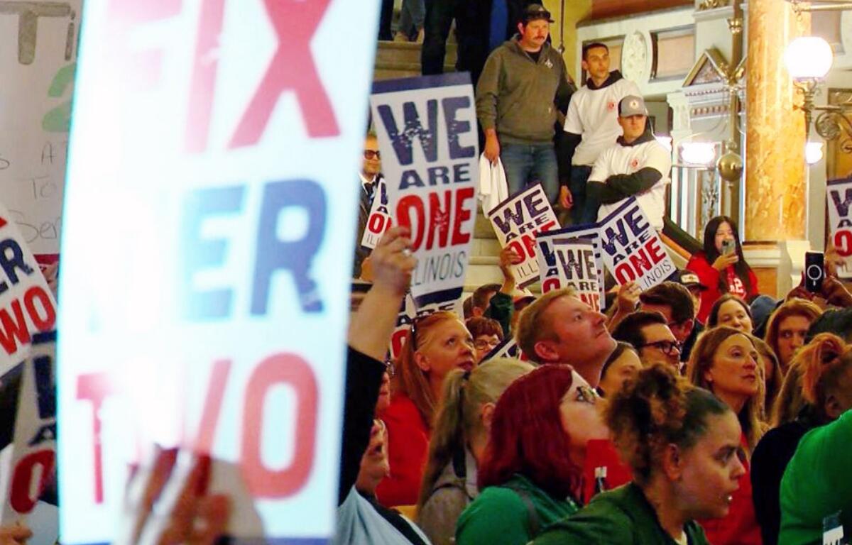 Union members in the We Are One Illinois coalition hold a rally at the Illinois Capitol in November 2024. (Capitol News Illinois photo by Andrew Campbell)