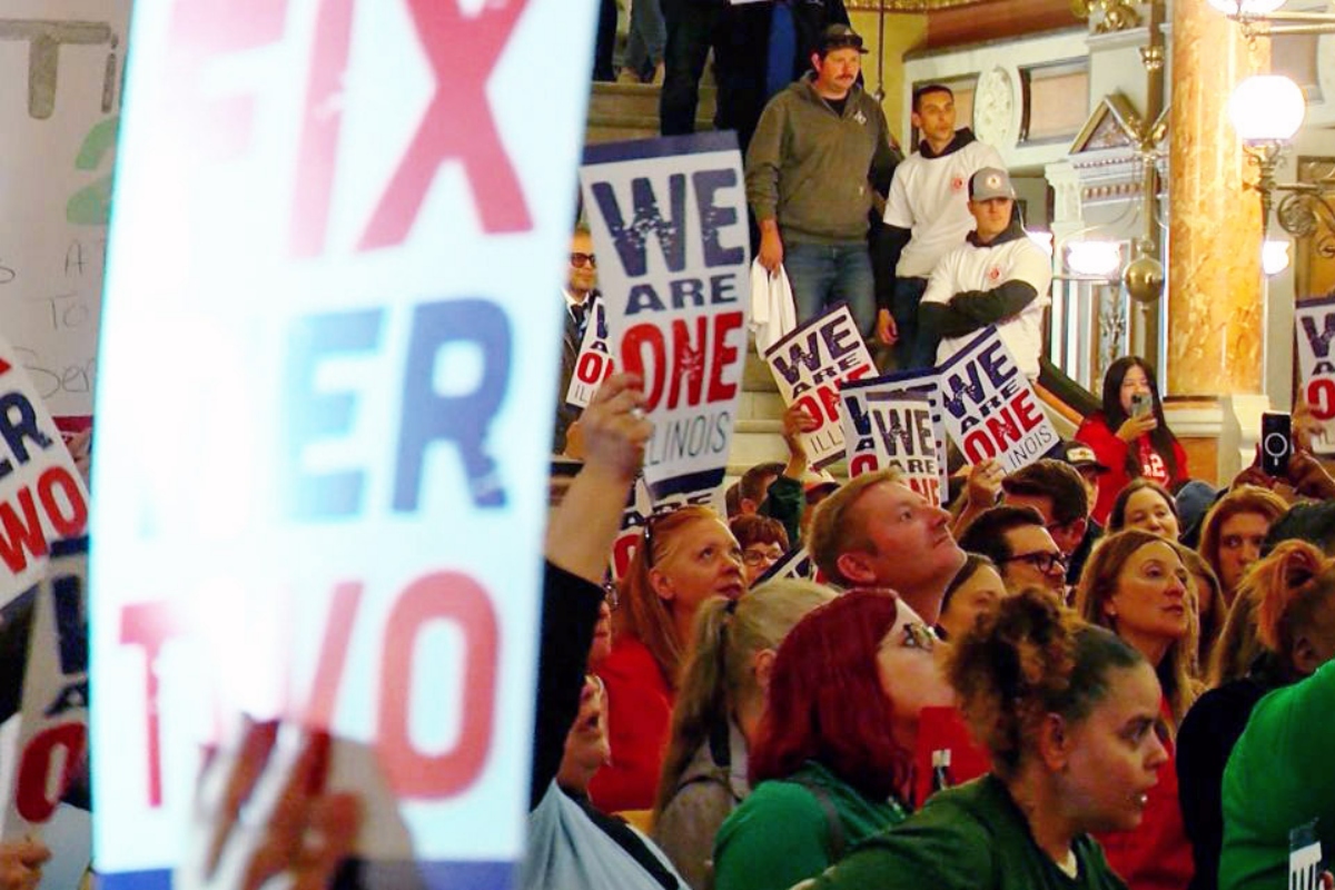 Union members in the We Are One Illinois coalition hold a rally at the Illinois Capitol in November 2024. (Capitol News Illinois photo by Andrew Campbell)