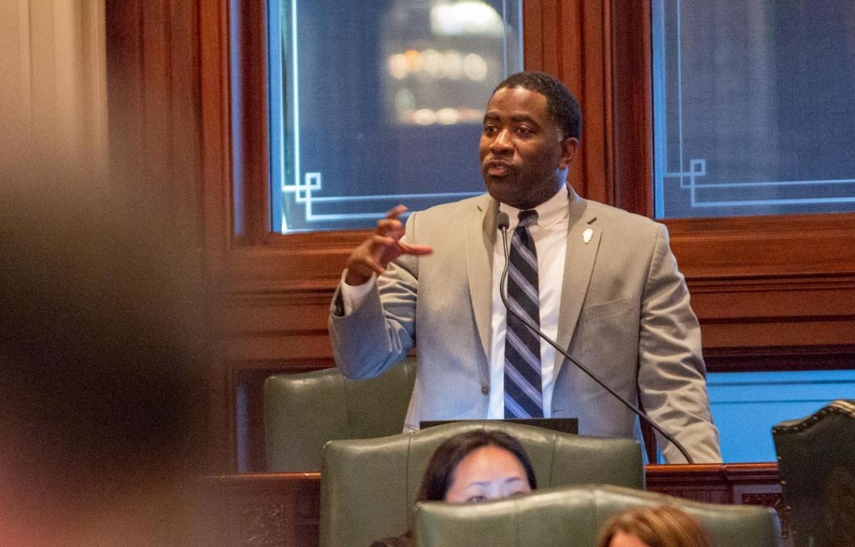 Pritzker signed the bill after Rep. Marcus Evans, D-Chicago, had a first-hand encounter with squatters recently. (Capitol News Illinois photo by Andrew Adams)
