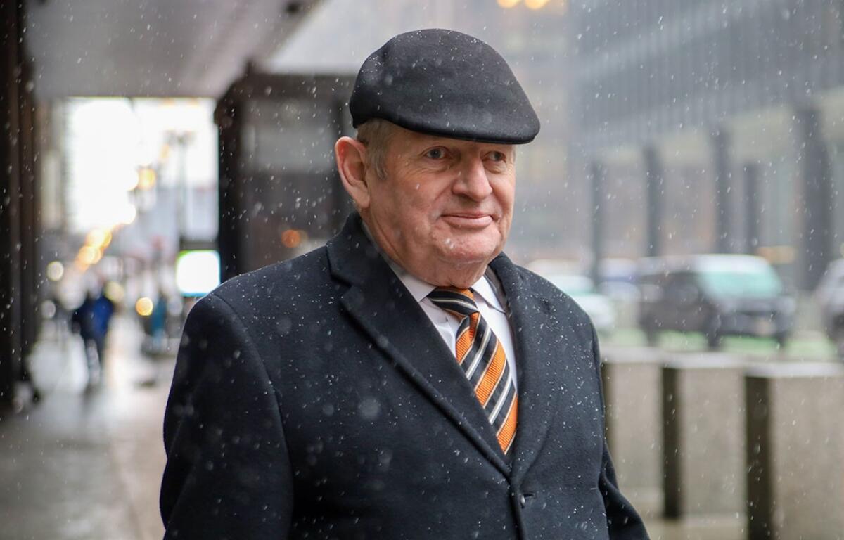 Mike McClain, a longtime Springfield lobbyist and confidant to ex-Illinois House Speaker Michael Madigan, exits the Dirksen Federal Courthouse on Wednesday, Feb. 12, after a jury deadlocked on all six corruption charges alleged against both him and Madigan. But McClain was convicted on related charges in the “ComEd Four” trial in 2023 and faces sentencing later this month. (Capitol News Illinois photo by Andrew Adams)