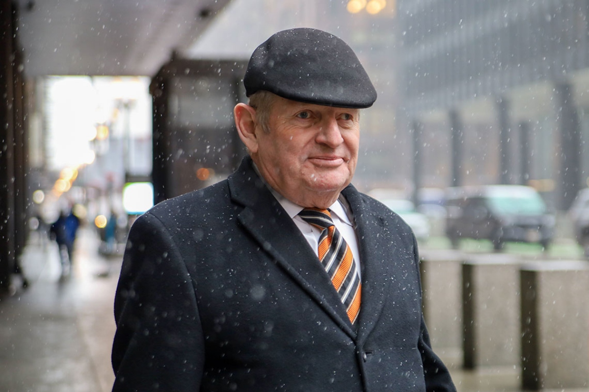 Mike McClain, a longtime Springfield lobbyist and confidant to ex-Illinois House Speaker Michael Madigan, exits the Dirksen Federal Courthouse on Wednesday, Feb. 12, after a jury deadlocked on all six corruption charges alleged against both him and Madigan. But McClain was convicted on related charges in the “ComEd Four” trial in 2023 and faces sentencing later this month. (Capitol News Illinois photo by Andrew Adams)