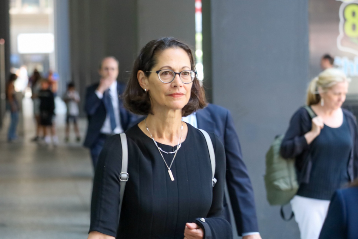 Former Commonwealth Edison CEO Anne Pramaggiore walks out of Chicago’s Dirksen Federal Courthouse on Monday, July 21, after being sentenced to two years in prison and a $750,000 fine in connection to a bribery scheme centered on former Illinois House Speaker Michael Madigan. (Capitol News Illinois photo by Andrew Adams)