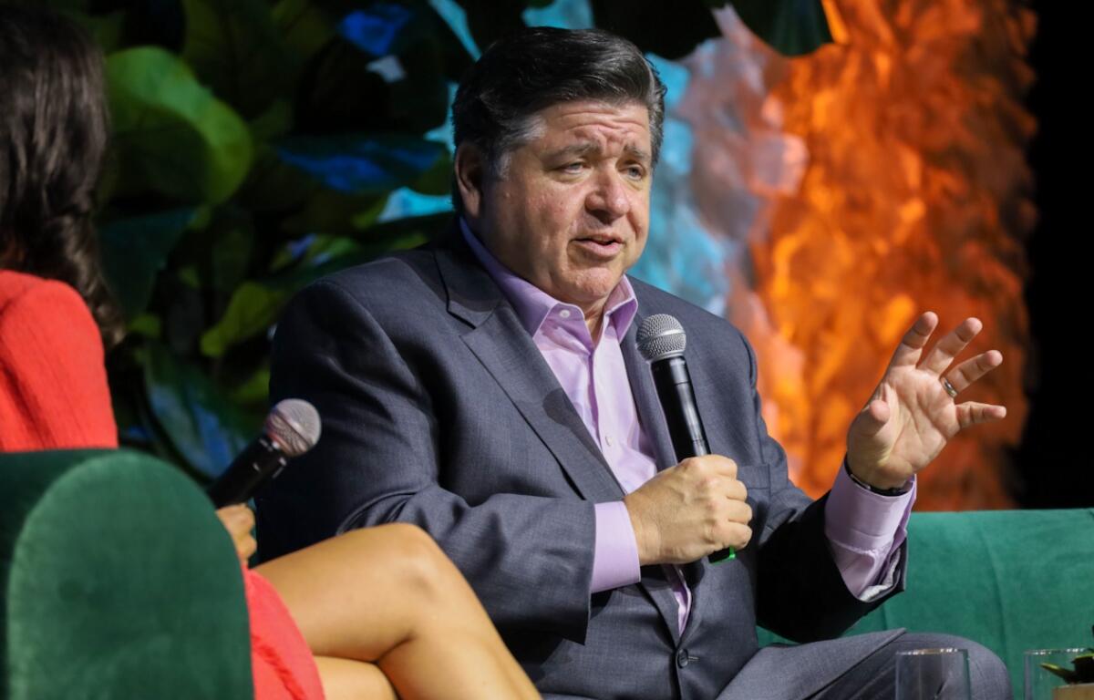 Gov. JB Pritzker speaks during a forum on climate change at the Aspen Ideas conference in Chicago on Monday, July 21, 2025. (Capitol News Illinois photo by Andrew Adams)