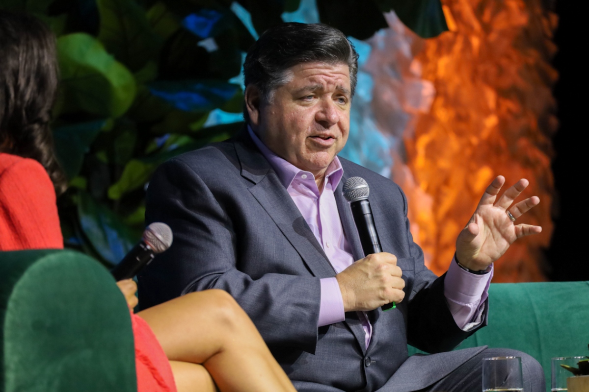 Gov. JB Pritzker speaks during a forum on climate change at the Aspen Ideas conference in Chicago on Monday, July 21, 2025. (Capitol News Illinois photo by Andrew Adams)