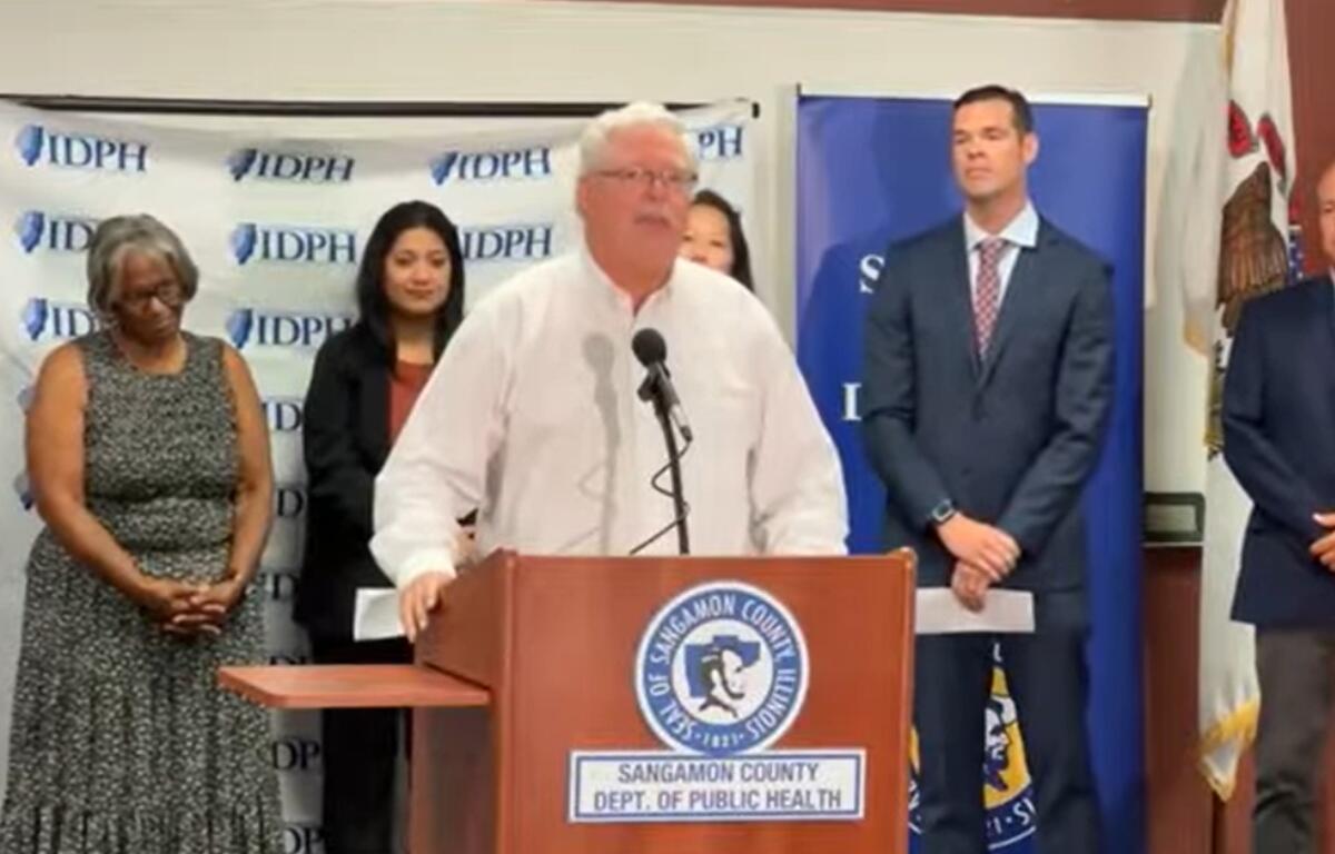 Euell James speaks last week at a news conference in Springfield announcing an end to the measles outbreak this year in Southern Illinois.