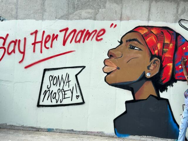A mural on the Sonya Massey Memorial Bridge