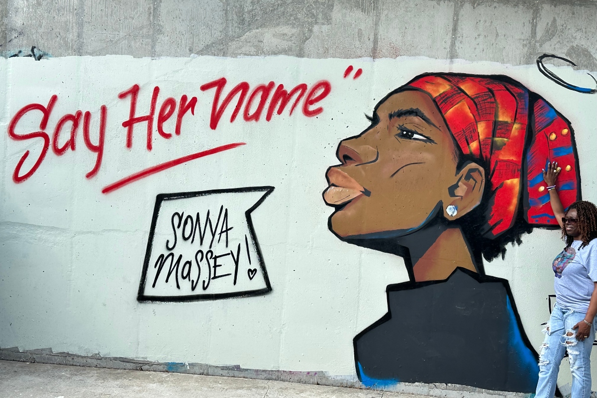 A mural on the Sonya Massey Memorial Bridge
