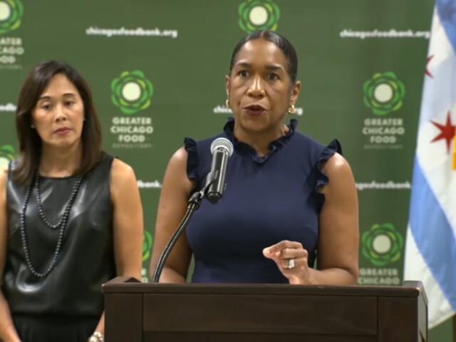 Lt. Gov. Juliana Stratton speaks at a panel discussion on SNAP benefits at the Greater Chicago Food Depository in Chicago on Thursday, July 10, 2025. (Screenshot from Illinois.gov live feed)
