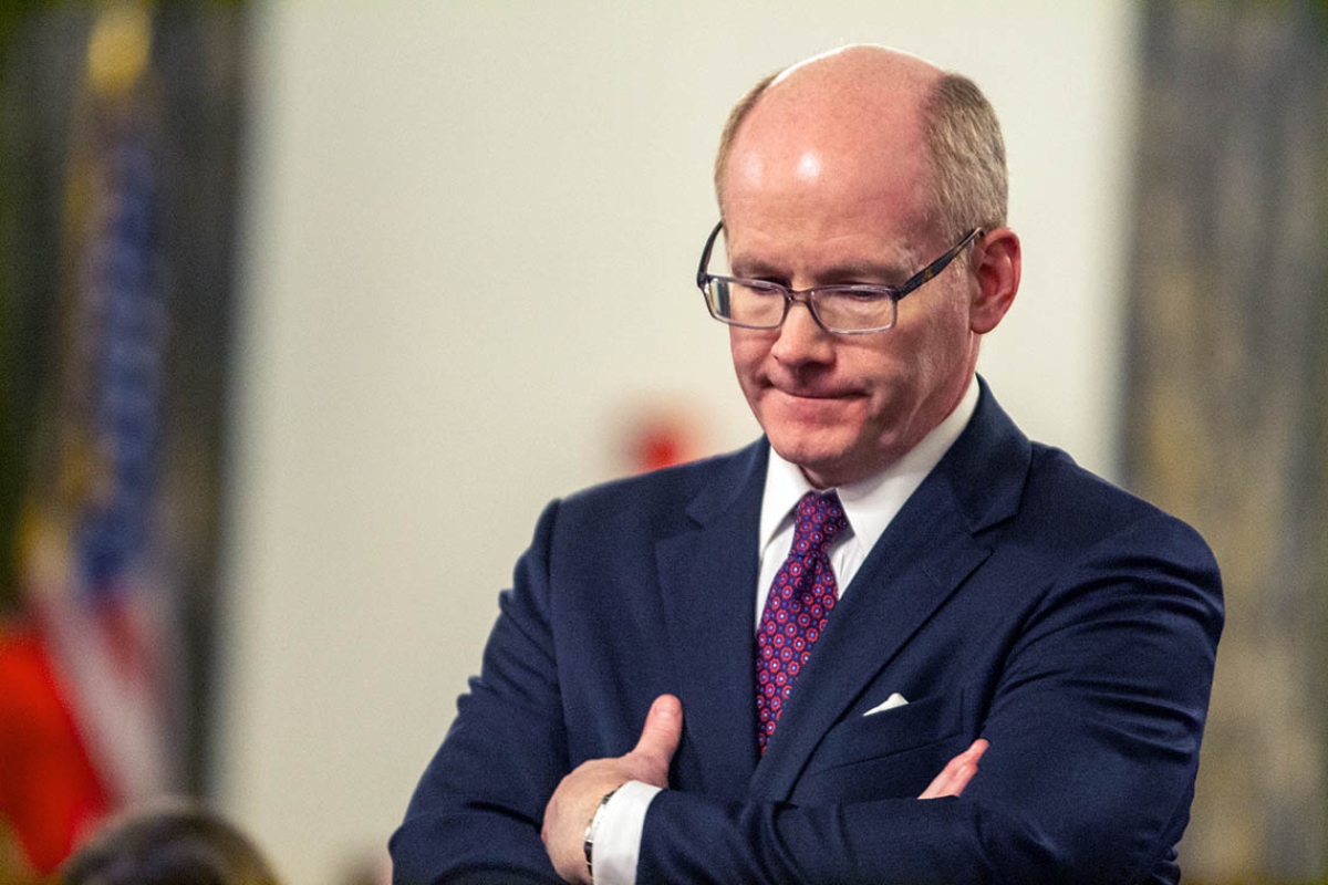Senate President Don Harmon, D-Oak Park, is pictured on the Senate floor. (Capitol News Illinois photo by Jerry Nowicki)